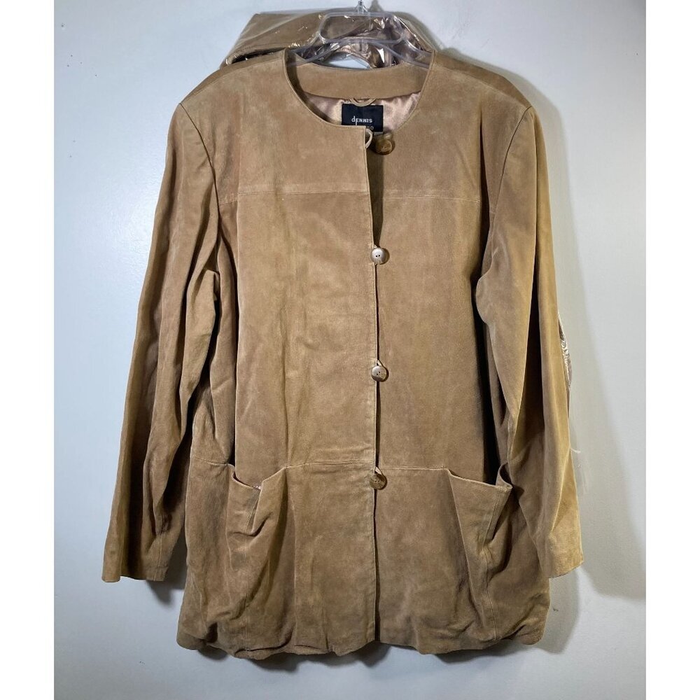 Womens Vintage Dennis Basso Suede Leather Jacket‎ & Suede Scarf Tan 1X
